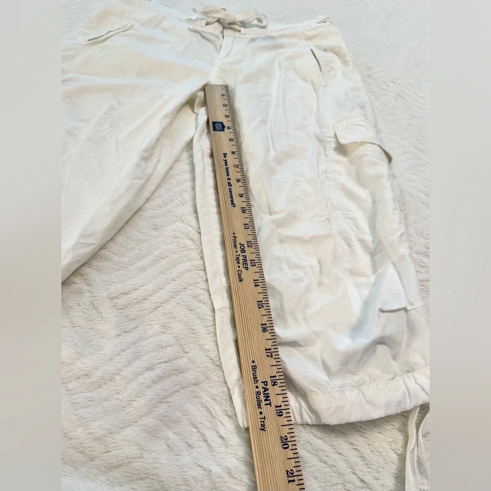 Norma Kamali White Cargo Capri Pants Womens Sz 4 100% Cotton Adjustable Y2K - Picture 11 of 12